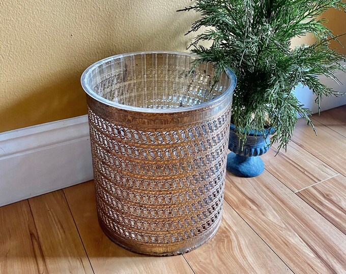 Waste Can Vintage Gold Trash Can Filigree Hollywood Etsy