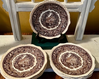 Vintage Masons Vista Brown Transferware Salad Plates Made in England Farmhouse English Ironstone Discontinued Pattern Individually Priced