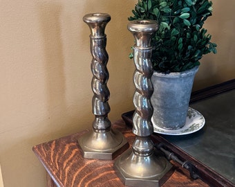 Vintage Pair of Solid Brass Candlesticks Andrea by Sadek Traditional Barley Twist Decor Heavy!