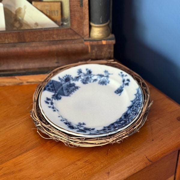 Unique and Hard to Find Flow Blue Tunstall Vintage Dinnerware Antique Collectible Plate Gallery Wall Addition French Country Decor