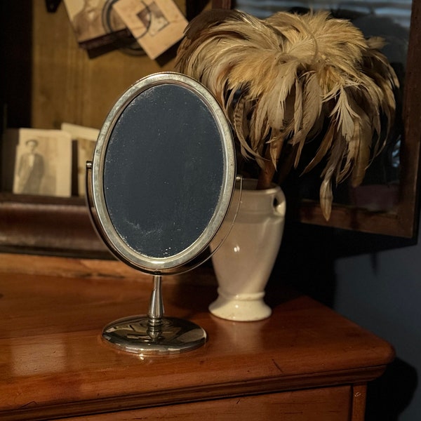 Vintage Oval Swivel Mirror MID Makeup Mirror Retro Shaving Mirror 2 Sided Pedestal Mirror Magnifying Mirror Dresser Decor