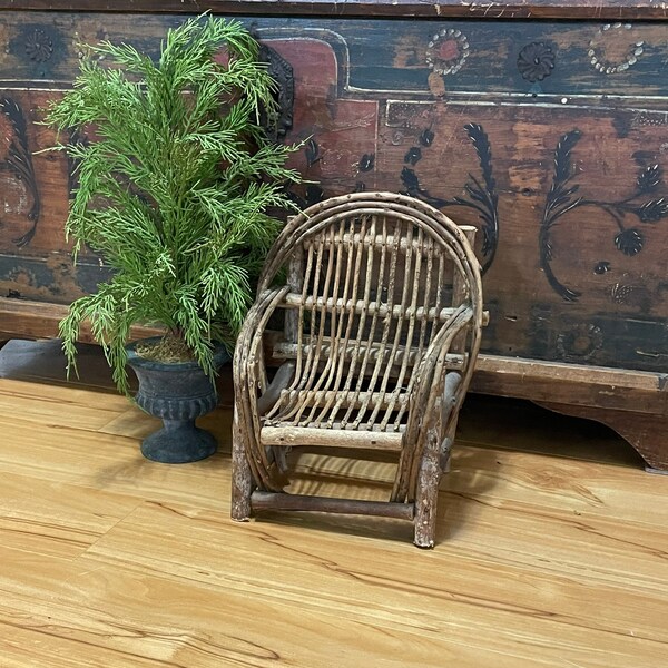 Vintage Folk Art Chair Vintage Doll Chair Twig Furniture Cabin Rustic Plant Stand Riser Display Stand Hand Crafted Chair