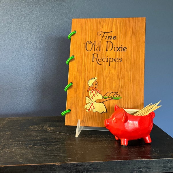 Vintage Fine Old Dixie Recipes Cookbook 1960's Southern Cookbook with Pyrography Cover Historical US South Photos Collectible Books