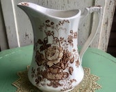 Brown Transfer Ware Pitcher - Vintage Alfred Meakin Ironstone - Medium Size Pitcher