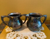 Sugar and Creamer - Vintage Silver Plate Sugar Bowl and Creamer - Engraved Silver Plate