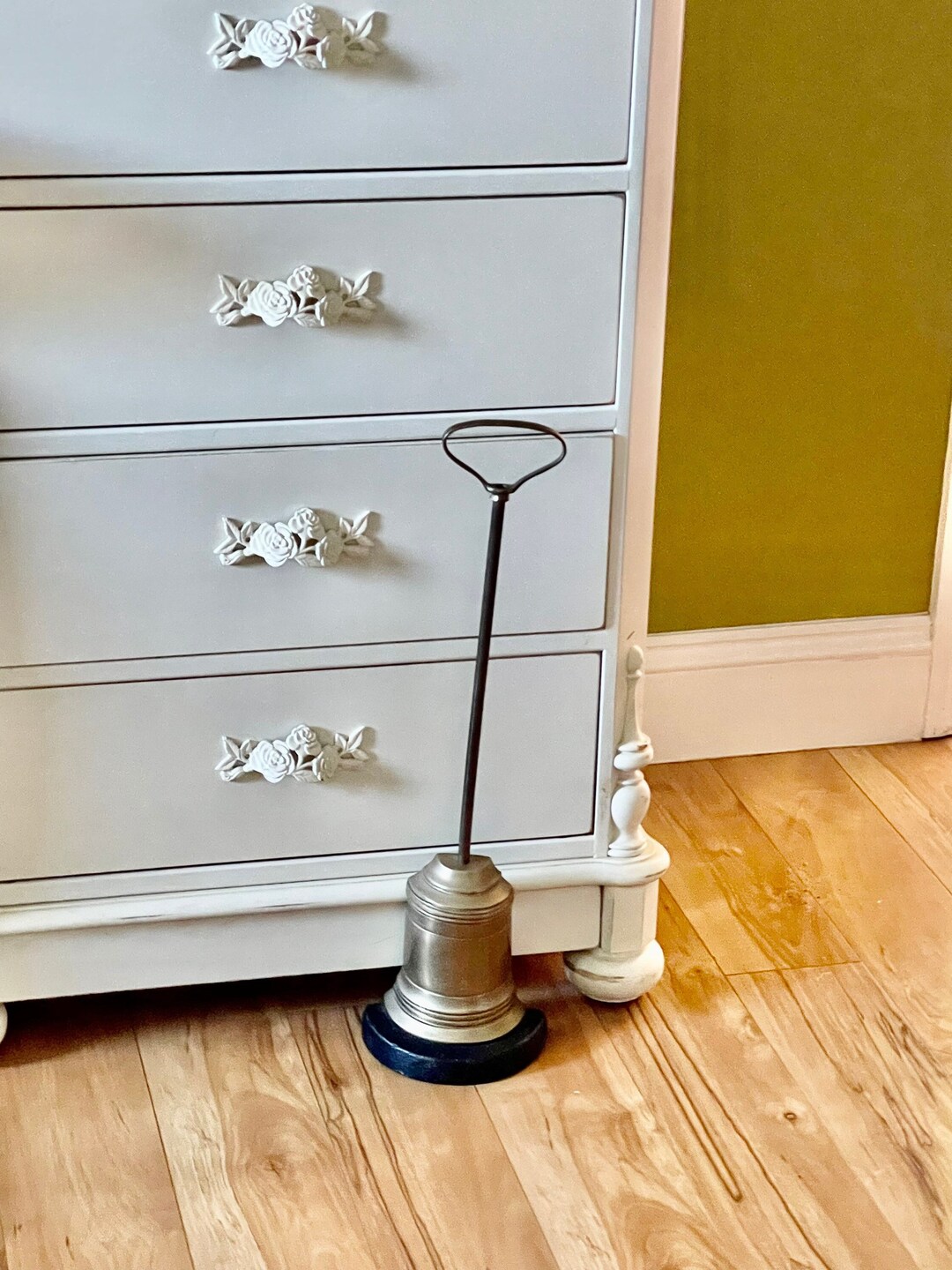 Vintage Brass Door Stop Traditional Tall Door Holder Bell Shaped Brass