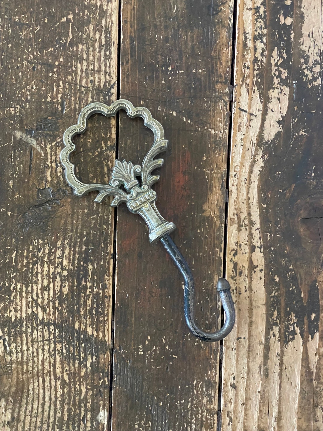 Ornate Damper Pull Vintage Flue Pull Gold Metal and Iron Fireplace