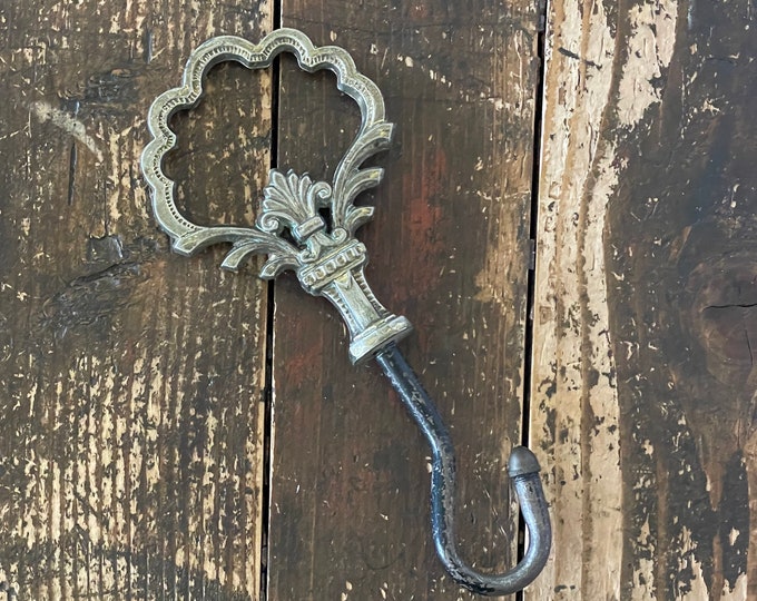 Ornate Damper Pull Vintage Flue Pull Gold Metal and Iron Fireplace