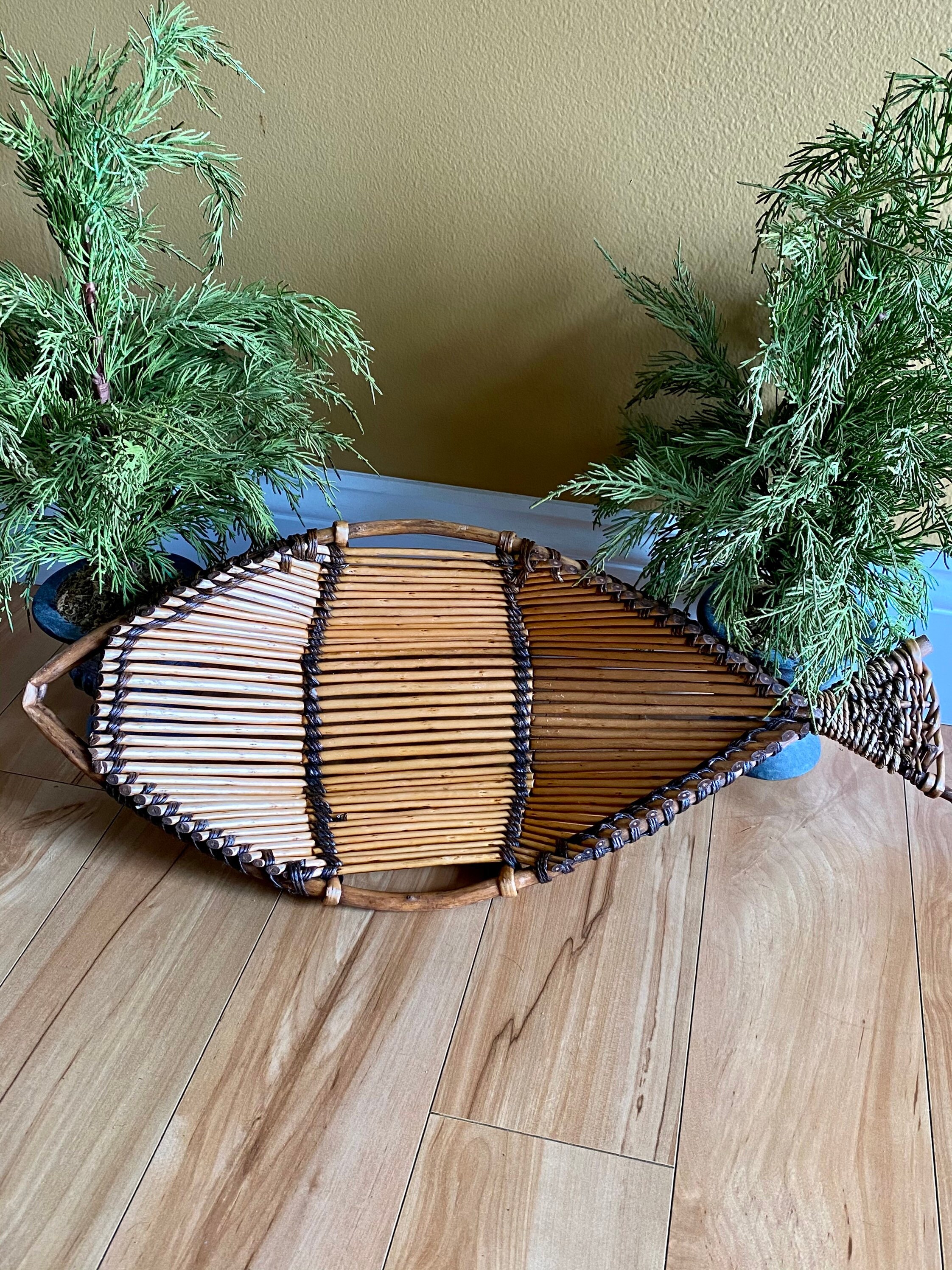 Basket Vintage Inspired Bamboo Fish Basket Coastal Decor Etsy