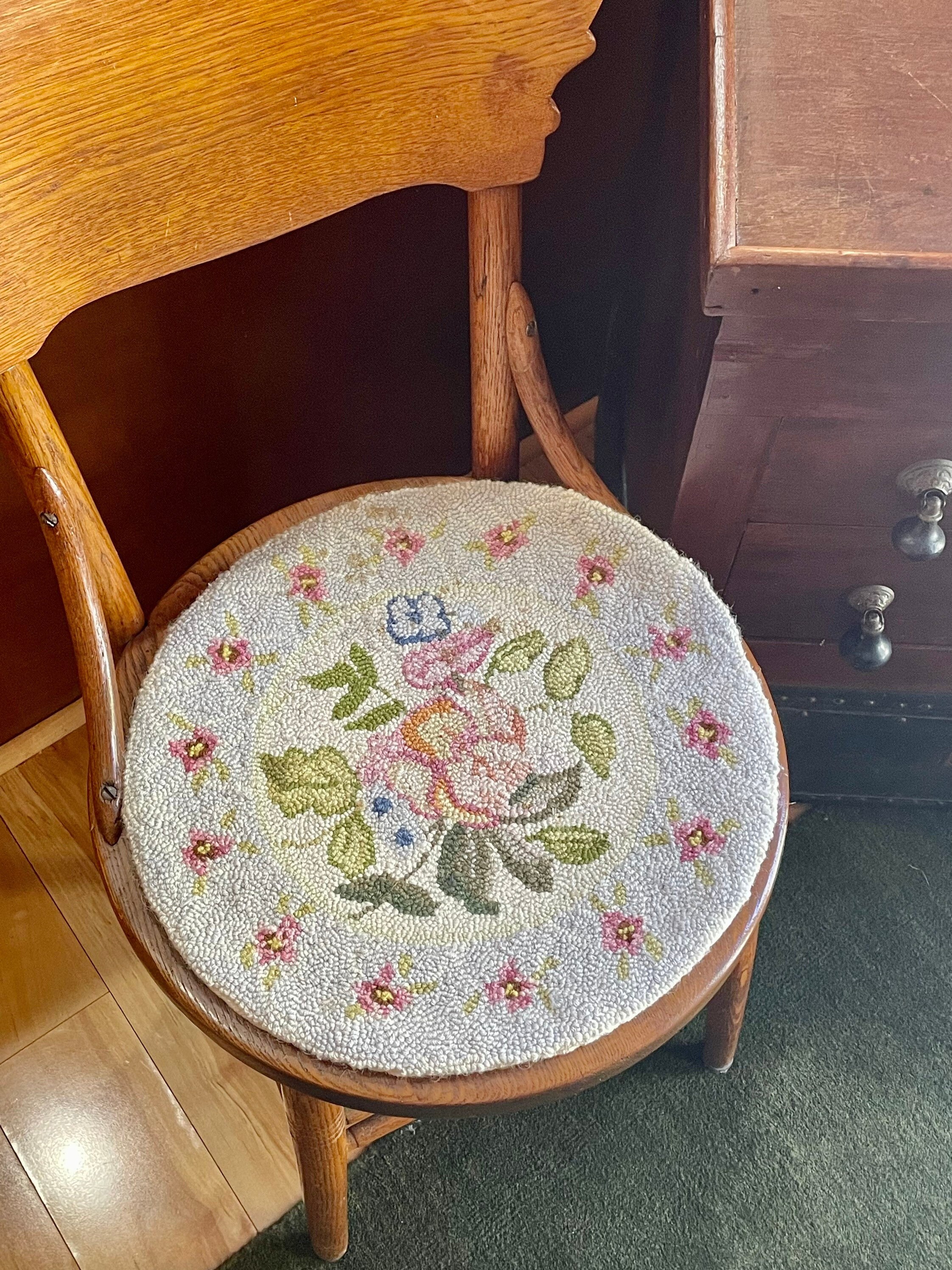 Vintage Hooked Seat Covers Chair Pads Cottage Decor Etsy