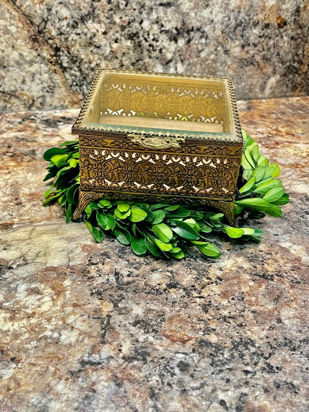 Vintage Ormolu Jewelry Box Gold Filigree Trinket Box Jewelry Casket