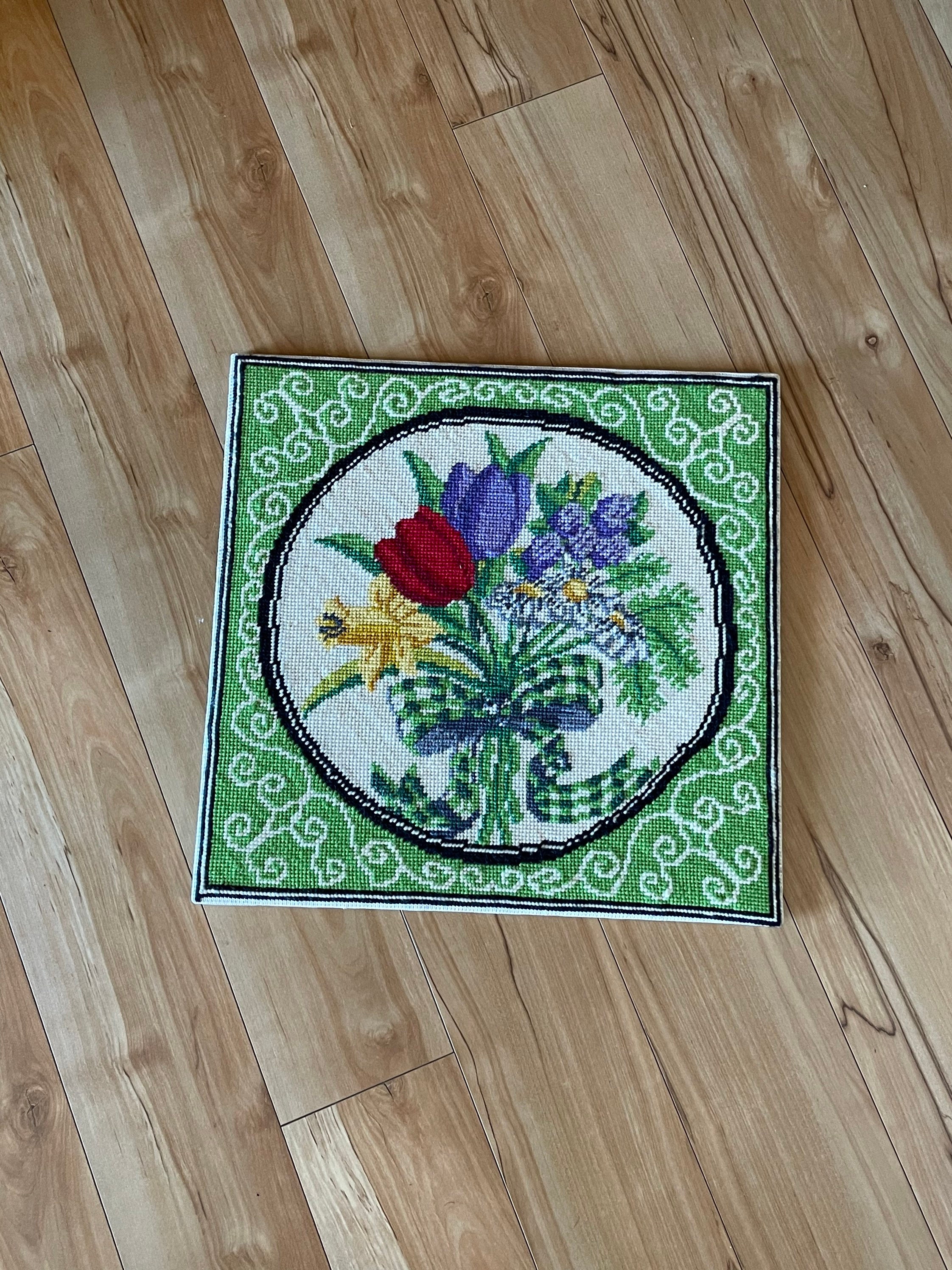 Vintage Needlepoint Tulips Completed Floral Tapestry Etsy