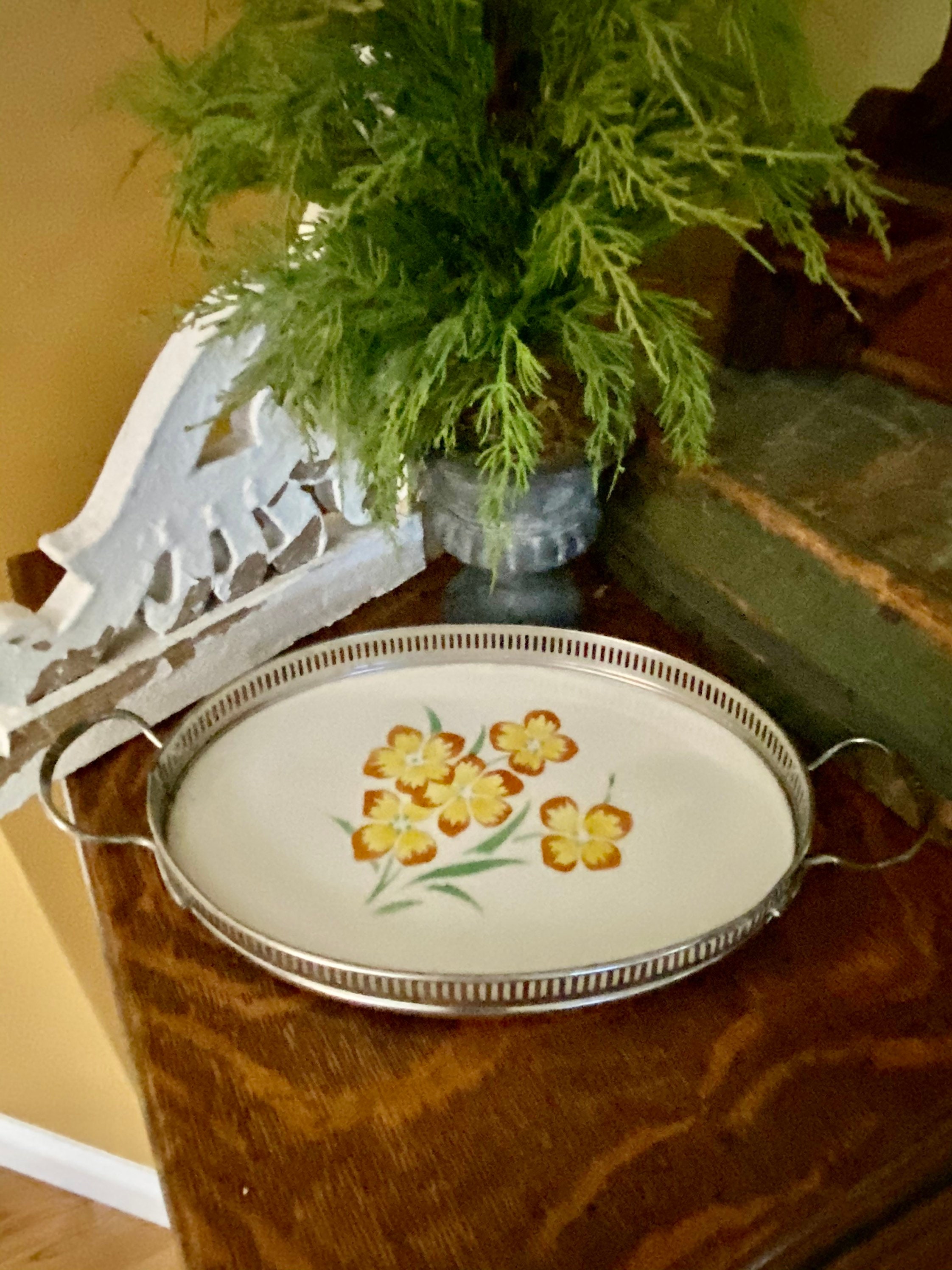 Dresser Tray Vintage Oval Silver Tray with Floral Details Etsy