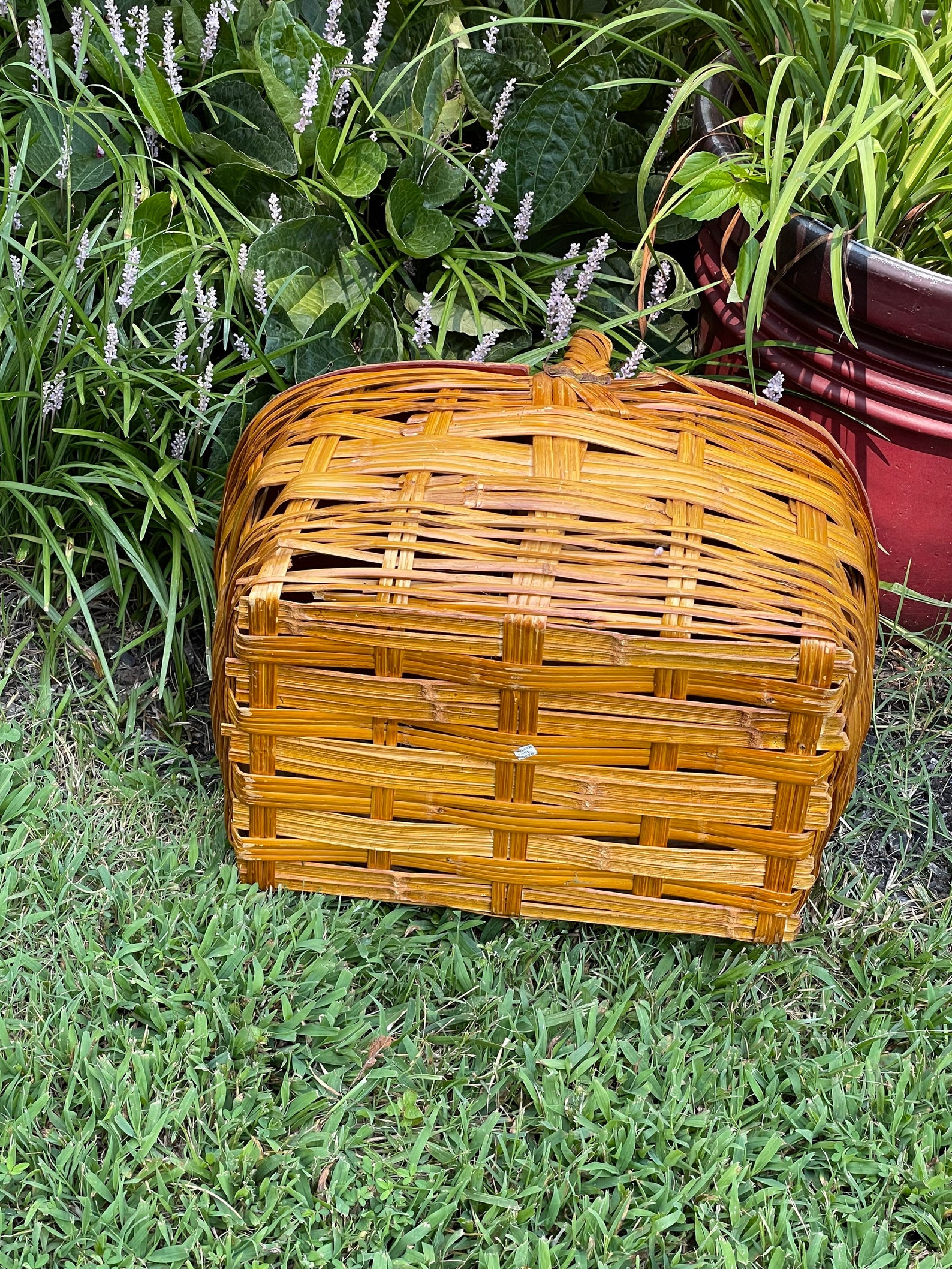 Vintage Picnic Basket Woven Wicker Basket Lidded Gathering Etsy