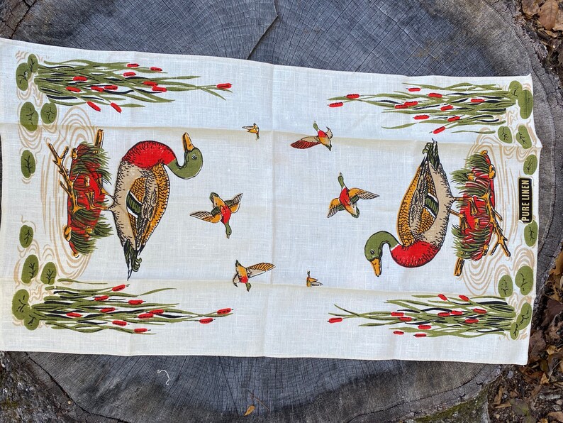 Retro Kitchen Man Cave Duck Decor Bar Cart Vintage Linen Tea Towel Linen Towel