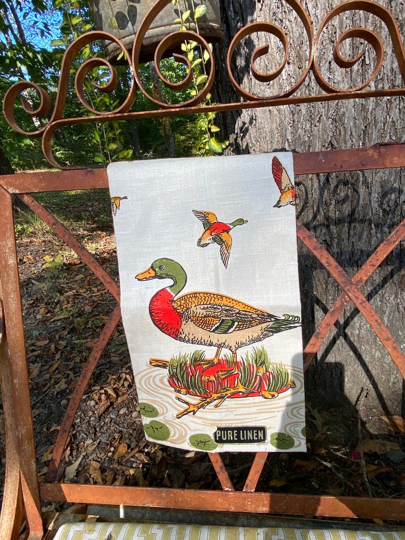 Retro Kitchen Man Cave Duck Decor Bar Cart Vintage Linen Tea Towel Linen Towel