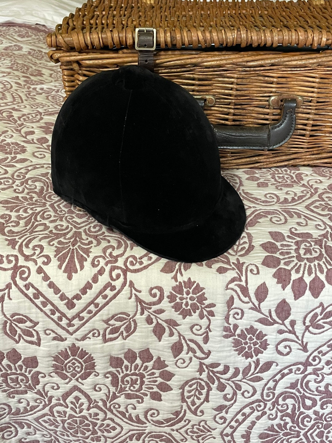 Vintage Black Velvet Equestrian Helmet English Riding Hat Hunting Cap