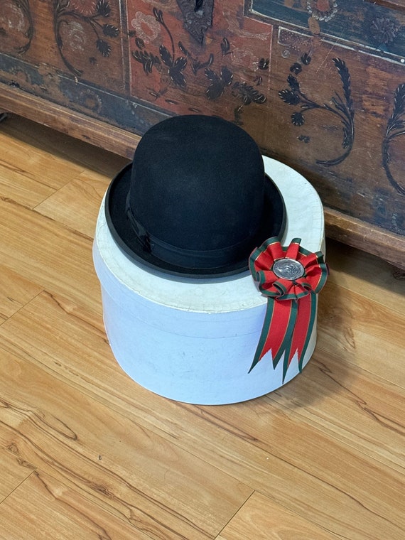 Vintage Black Felt Bowler Size 7 3/8 English Eques