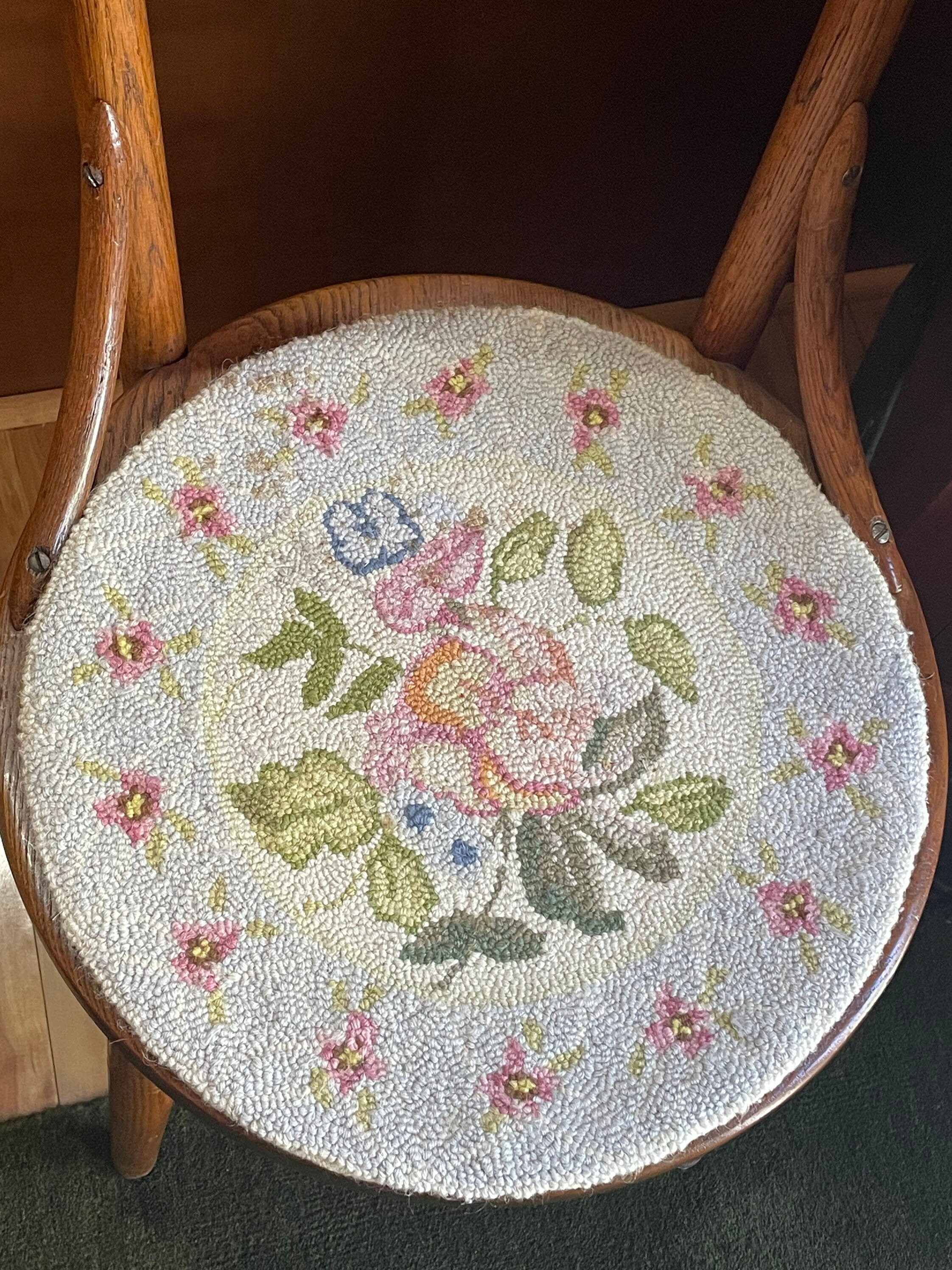 Vintage Hooked Seat Covers Chair Pads Cottage Decor Etsy