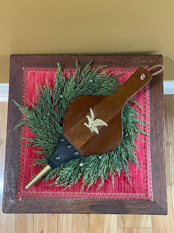 Vintage Fireplace Bellows Wood and Black Leather Air Blower - Etsy
