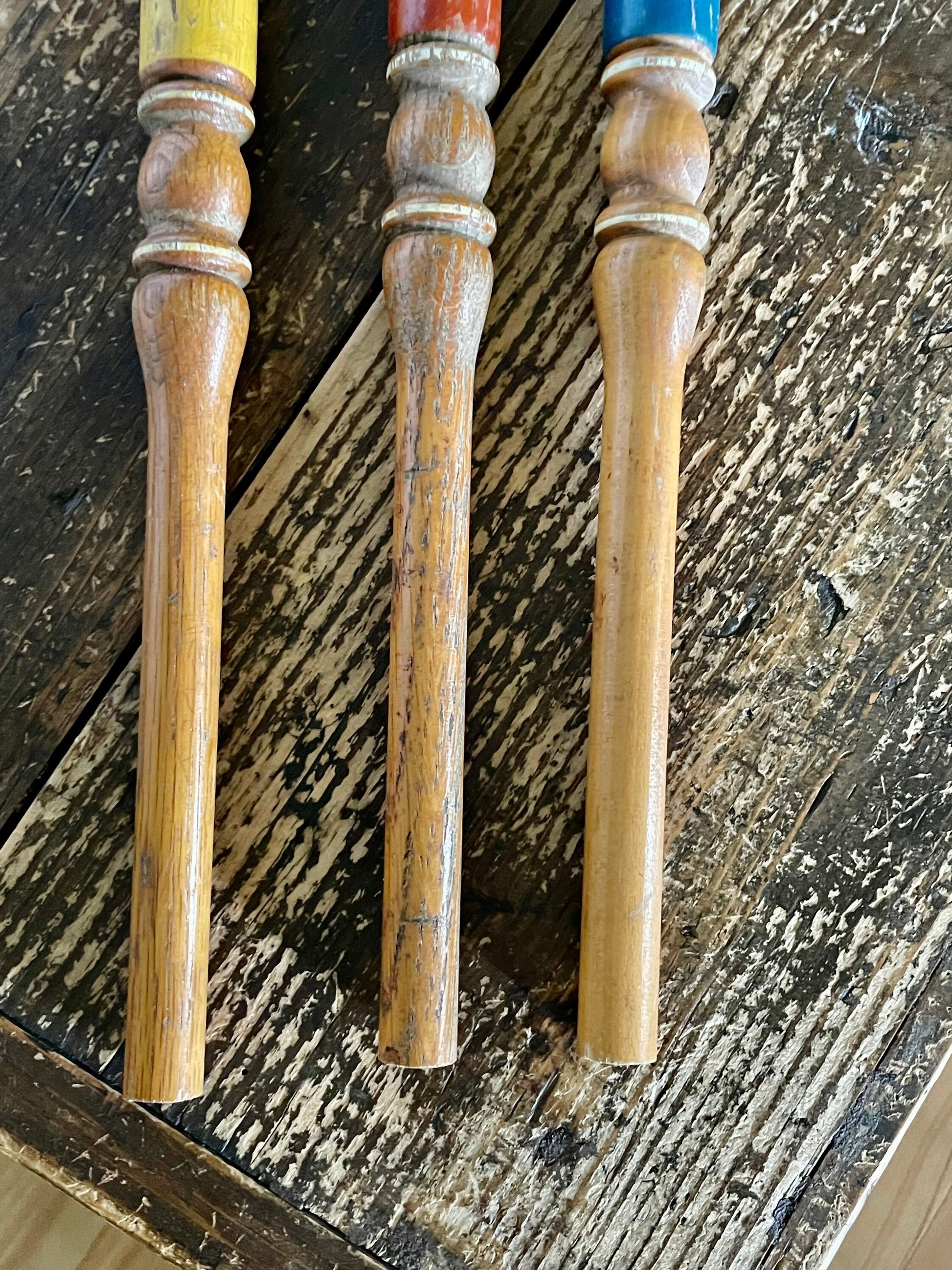 Vintage Croquet Stakes Wooden End Posts Turned Wood Lawn Etsy