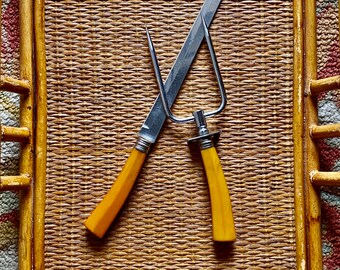 Vintage Carving Set with Butterscotch Bakelite Handles Knife and Fork Two Piece Carving Set MID Retro Kitchen