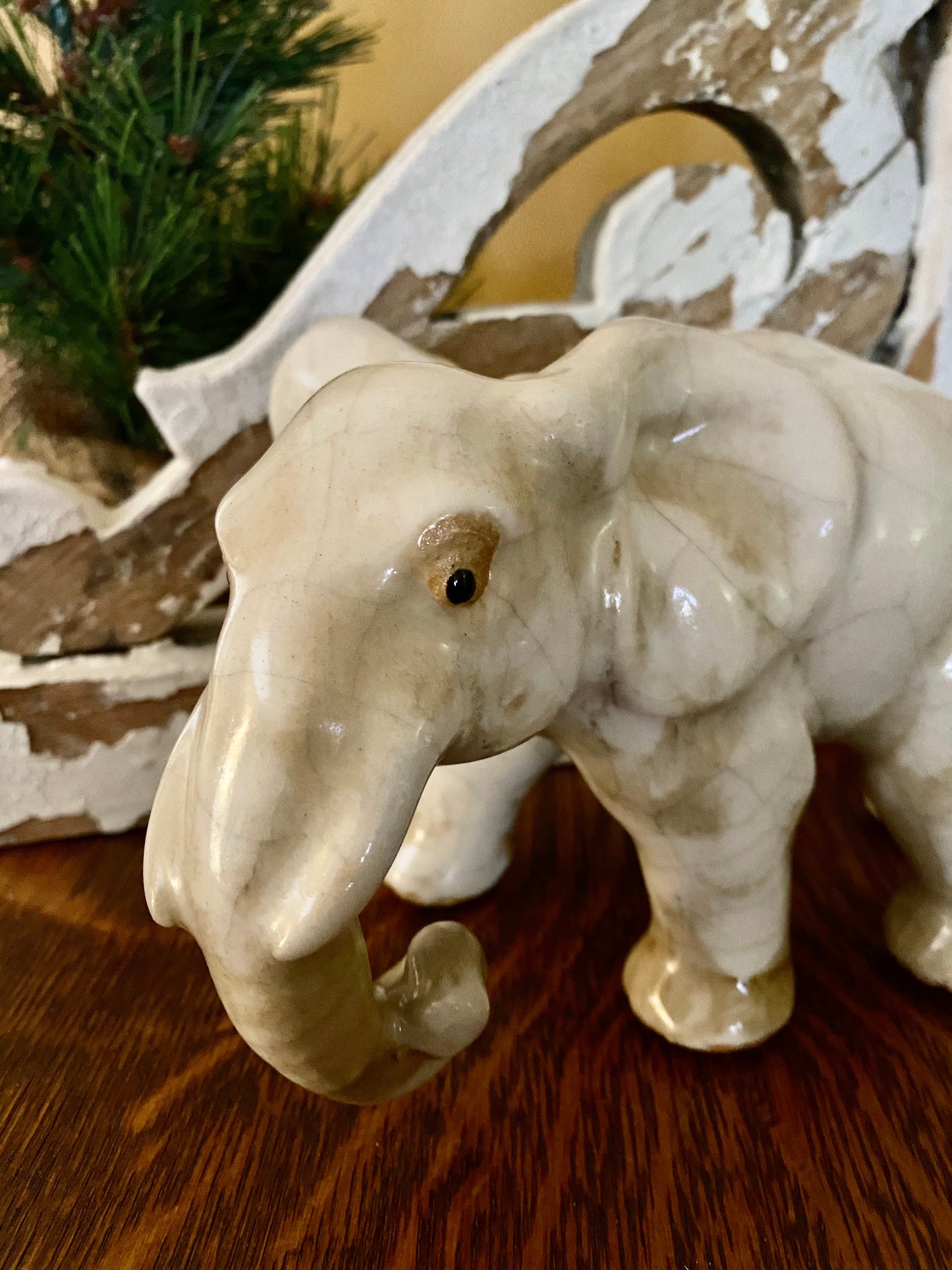 Elephant Statue Vintage Glazed Ceramic Statue Wildlife Etsy