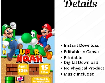 Super Mario Bros Birthday Invitation | Editable Video Game Party Invite (Digital Download)