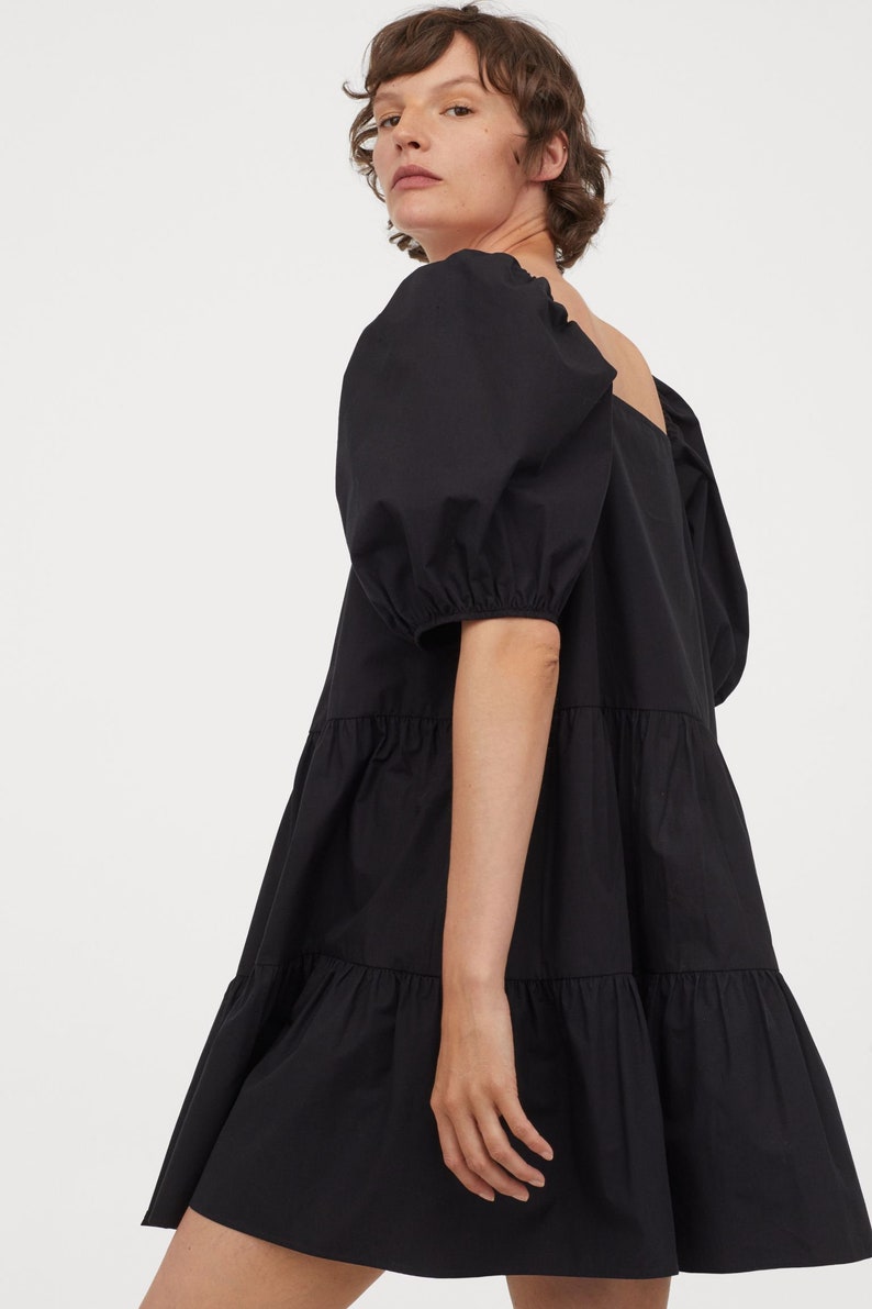 Black Puff-sleeved Dress Black flared dress Little Black | Etsy