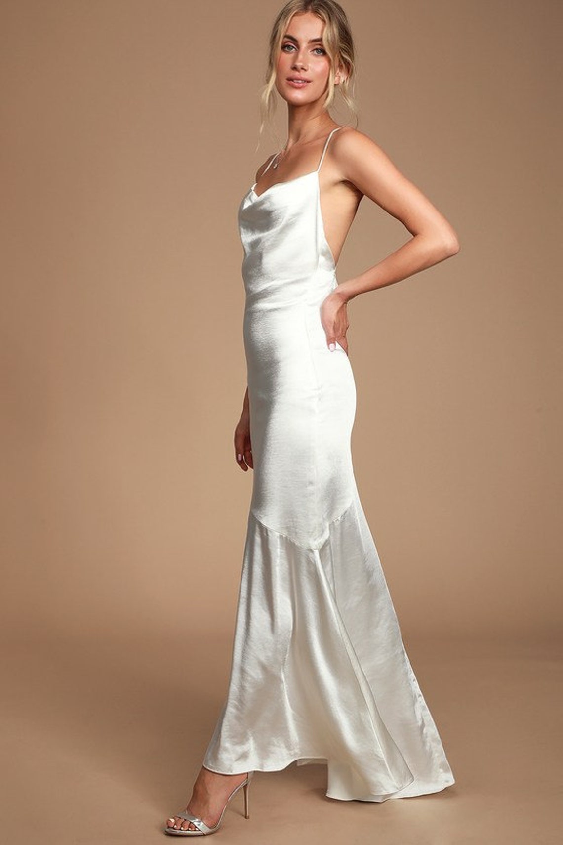 Aisle White Satin Cowl Neck Maxi Dress Backless Wedding Etsy aisle-white-satin-cowl-neck-maxi-dress-backless-wedding-etsy