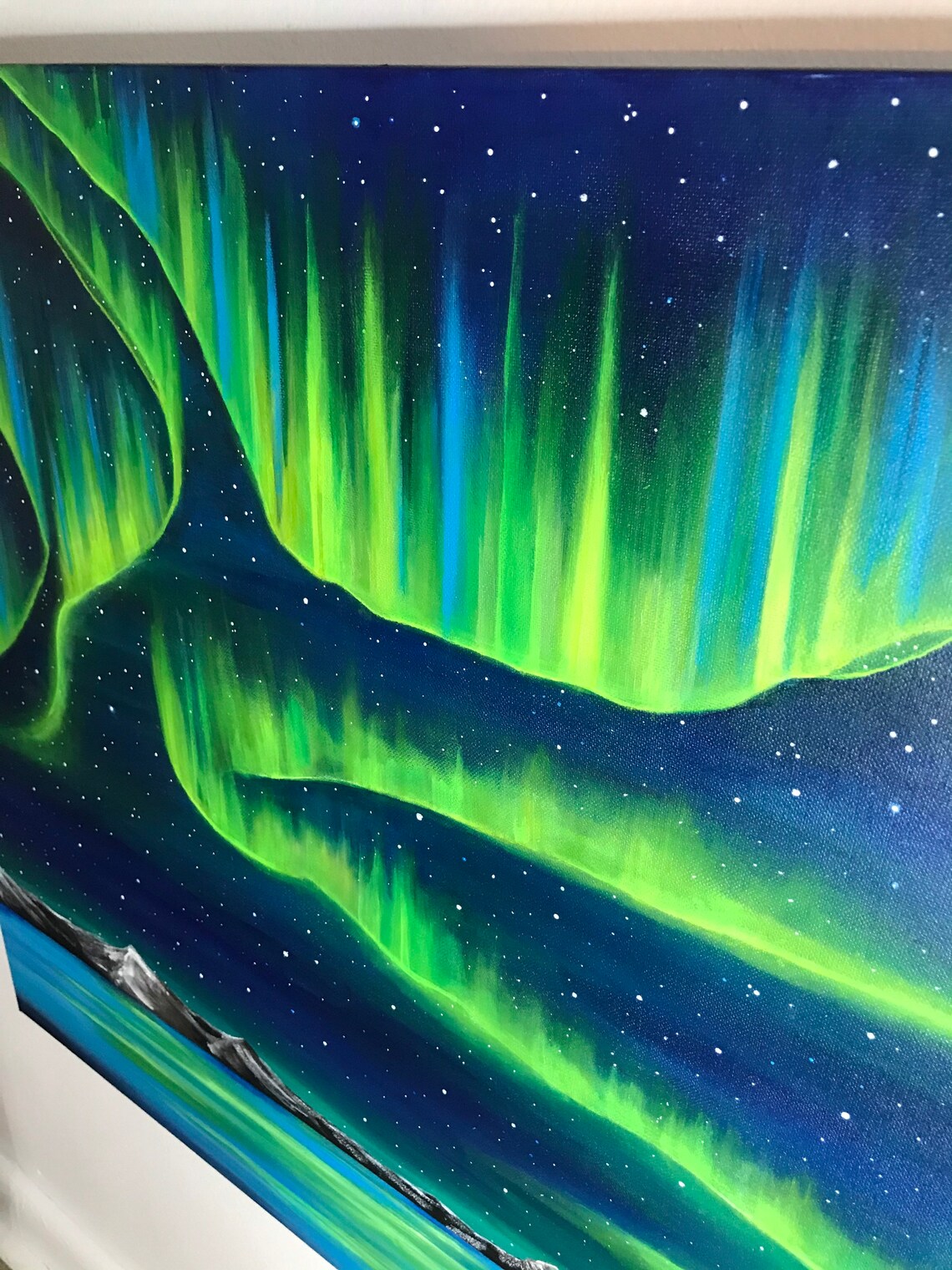 Northern Lights art w/ mini painting gift starry sky sea Etsy