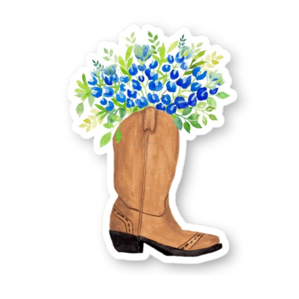 Boots with Bluebonnets Sticker | Texas Sticker | Watercolor Handmade Sticker | Waterproof Sticker