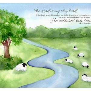 Psalm 23 Sheep Art Print | Christian Wall Decor