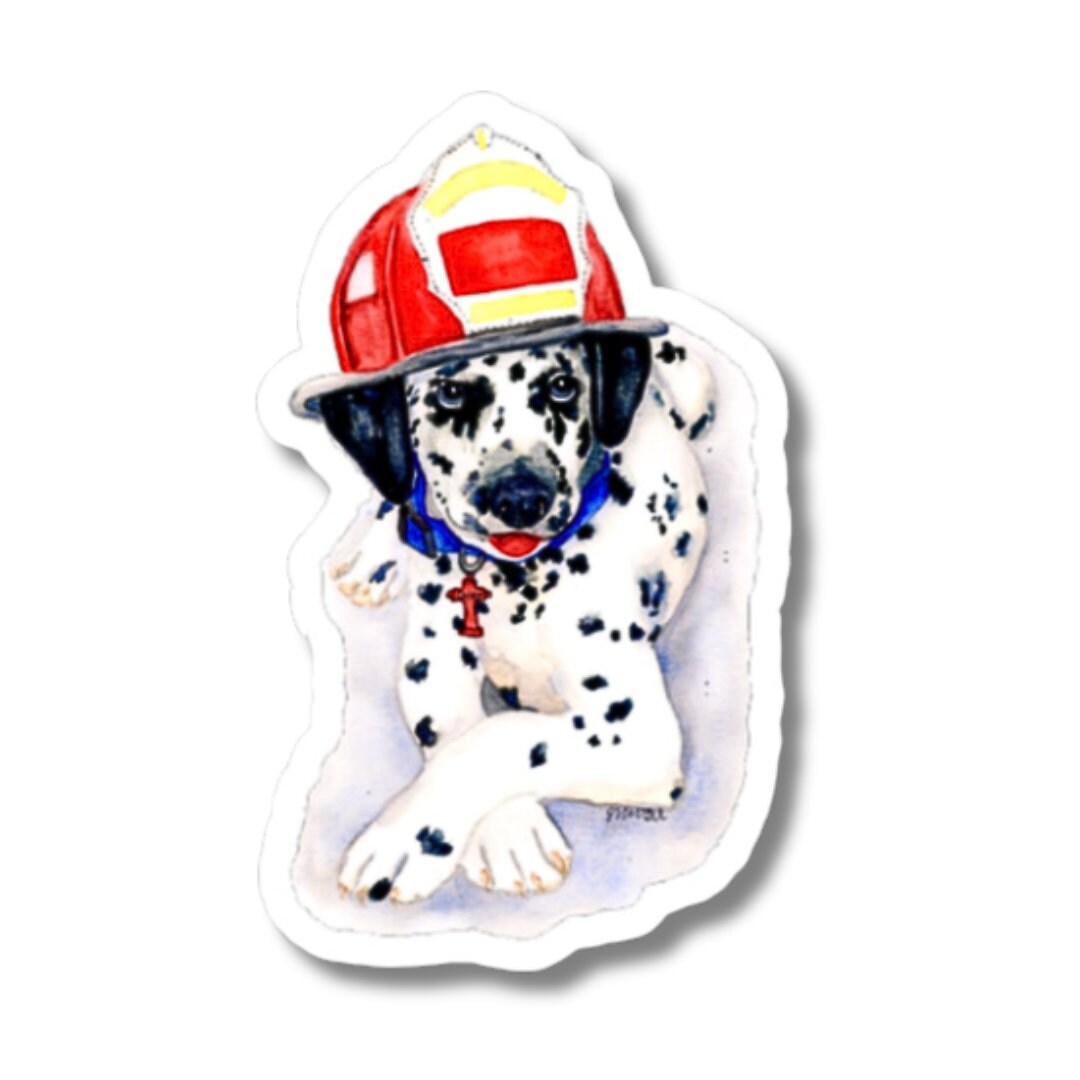 Puppy Dalmatian Fire Station Sticker | Watercolor Cute Sticker ...