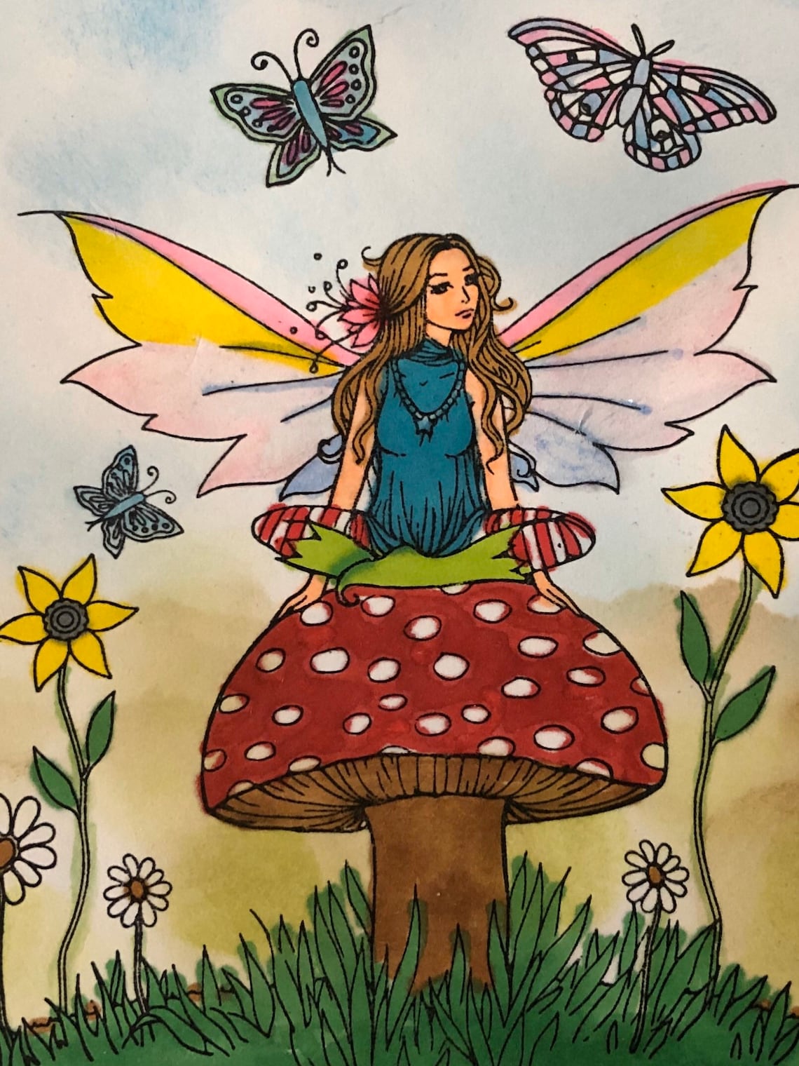 Watercolor Fairy on a Mushroom Greeting Card | Etsy