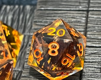 Standard DnD Dice Set - Campfire Wood and Resin - Fireball Aftermath Set