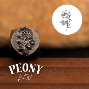 Metal Design Stamp, Birthday Flower November Peony, Metal Stamping Punch Tools, Supplies for Hand Stamped DIY, Jewelry Making, Design Stamp