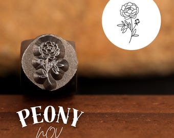 Metal Design Stamp, Birthday Flower November Peony, Metal Stamping Punch Tools, Supplies for Hand Stamped DIY, Jewelry Making, Design Stamp