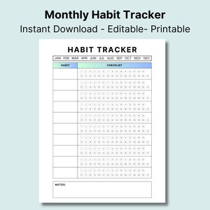 Minimalistic Daily Habit Tracker Printable/Everyday Habit Tracker/Editable Canva Instant Download, 30 Day Habit Challenge