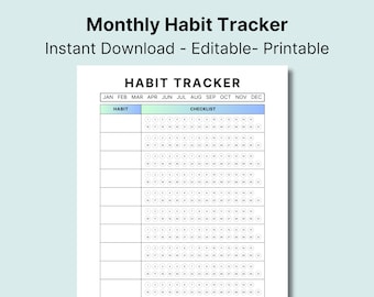 Minimalistic Daily Habit Tracker Printable/Everyday Habit Tracker/Editable Canva Instant Download, 30 Day Habit Challenge