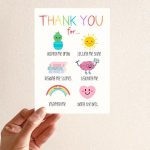 Cartes de remerciement de l'enseignant imprimables, carte de voeux imprimable de l'enseignant, carte d'appréciation de l'enseignant, merci de m'avoir aidé, téléchargement immédiat