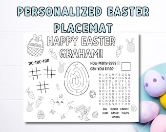 Placemat personalizado de actividad de Pascua, Cualquier nombre, Placemat para colorear de Pascua, Placemat para colorear DIY, DESCARGA INSTANTÁNEA