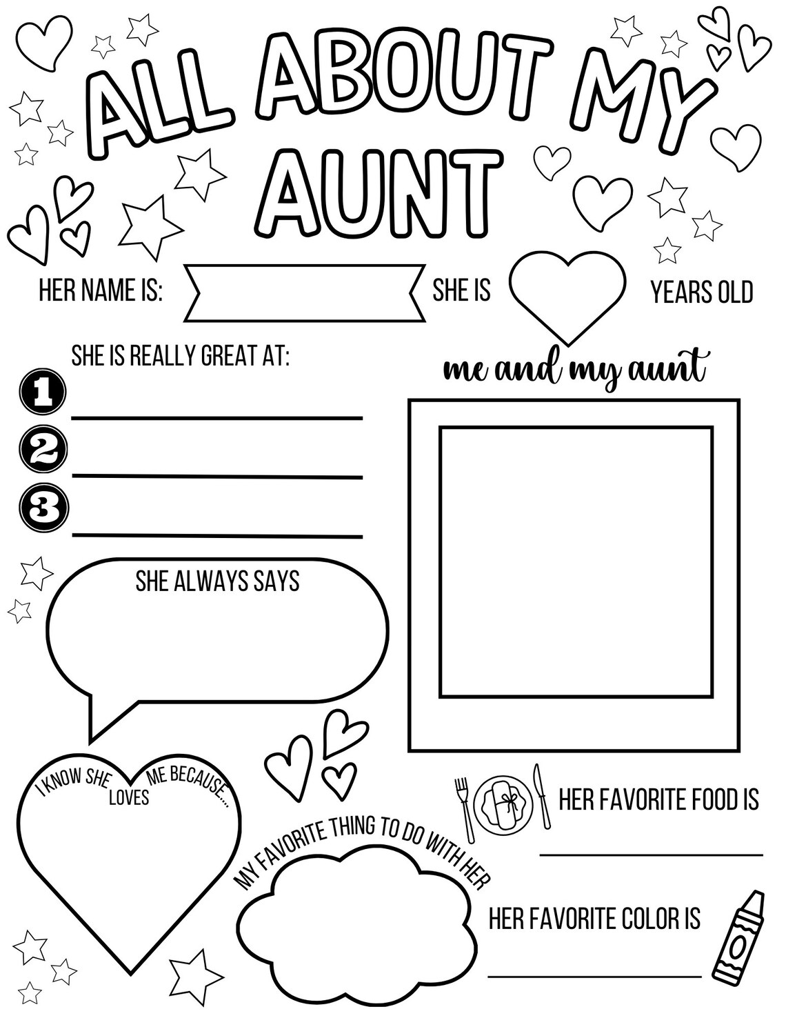All About My Aunt Questionnaire, All About My Auntie, Mothers Day Gift