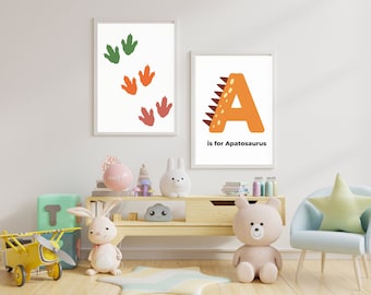 Juego de 4 láminas de dinosaurios, decoración de pared para bebé niño, decoración para niño pequeño