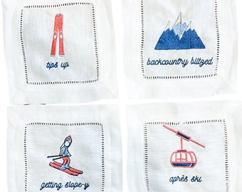 Funny Embroidered Cocktail Napkins (Après Ski Cocktail Napkins)