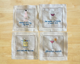 Funny Teacher Gift, Funny Kindergarten Teacher Gift, Funny Embroidered Cocktail Napkins (Boozy Cocktail Napkins for Teachers), Teacher Gift