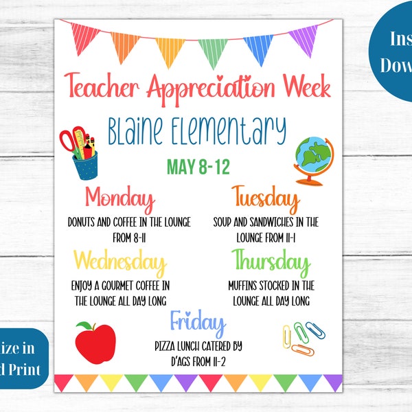 EDITABLE Teacher Appreciation Week Flyer, School Staff Appreciation Week Schedule Events Flyer, Teacher Appreciation Week Schedule