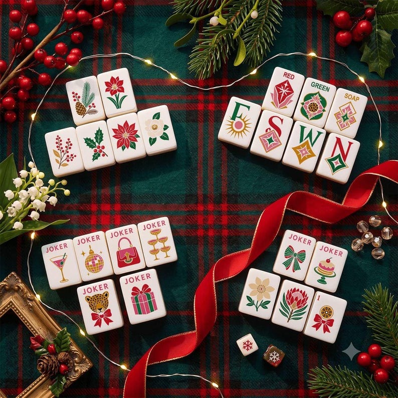 Glamouröse Weihnachts-Mahjong-Steine, Mahjong-Weihnachts-Mahjong-Steine, Weihnachts-Mahjong-Geschenk, personalisierte Mahjong-Steine Bild 5
