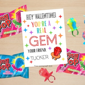 Tarjeta de San Valentín IMPRIMIBLE, Tarjeta de San Valentín Ring Pop, Tarjeta de San Valentín de aula imprimible, Etiqueta de favor de San Valentín de la escuela, Etiqueta de regalo pop de anillo de gema