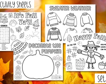 Paquete de manteles individuales imprimibles de otoño: páginas para colorear y hojas de actividades de otoño para niños: actividades divertidas de otoño para niños imprimibles